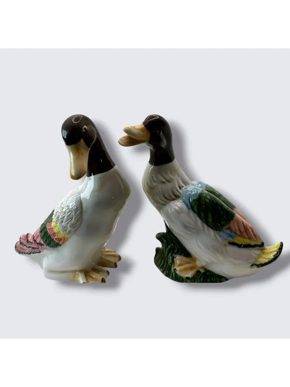 Vintage Ceramic Mallard Duck Figurines Multicolor Hand-Painted Pair Ks Collectio
